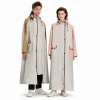 Packable long waterproof rain jacket, hooded, knee-length, Velcro cuffs, 2 pockets, perfect for outdoor work & heavy-rain hiking