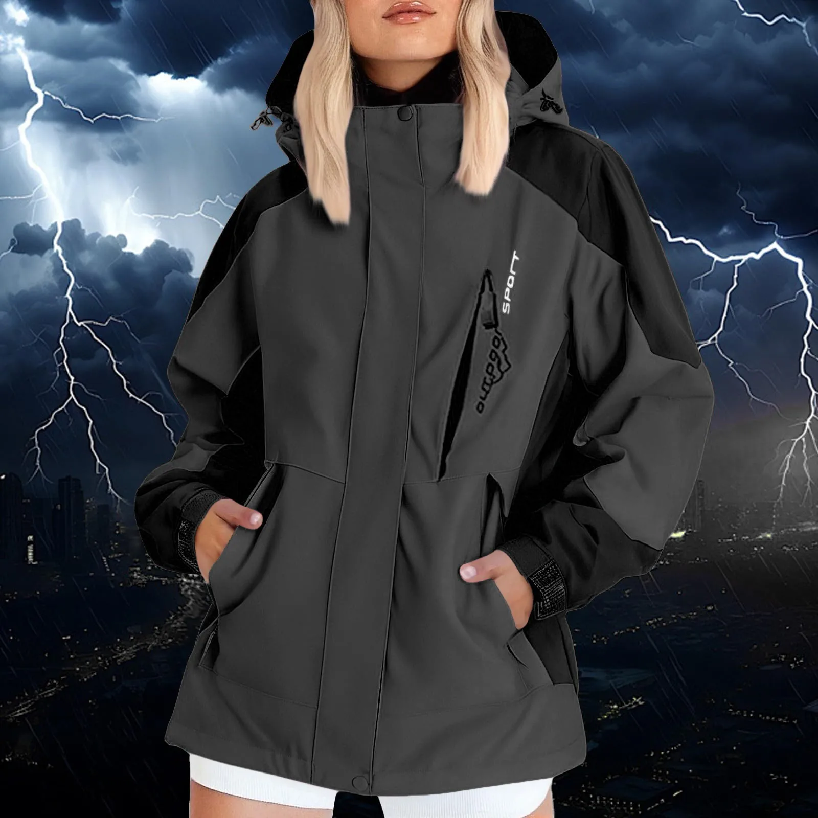 Patchwork Hiking Jacket Woman Outdoor Camping Hooded Jackets Outdoor Windproof Waterproof Thin Mountaineering Jacket Women Coat - Image 2