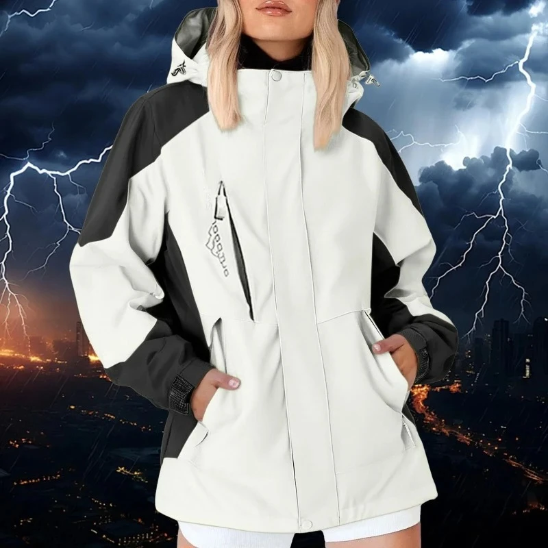 Patchwork Hiking Jacket Woman Outdoor Camping Hooded Jackets Outdoor Windproof Waterproof Thin Mountaineering Jacket Women Coat