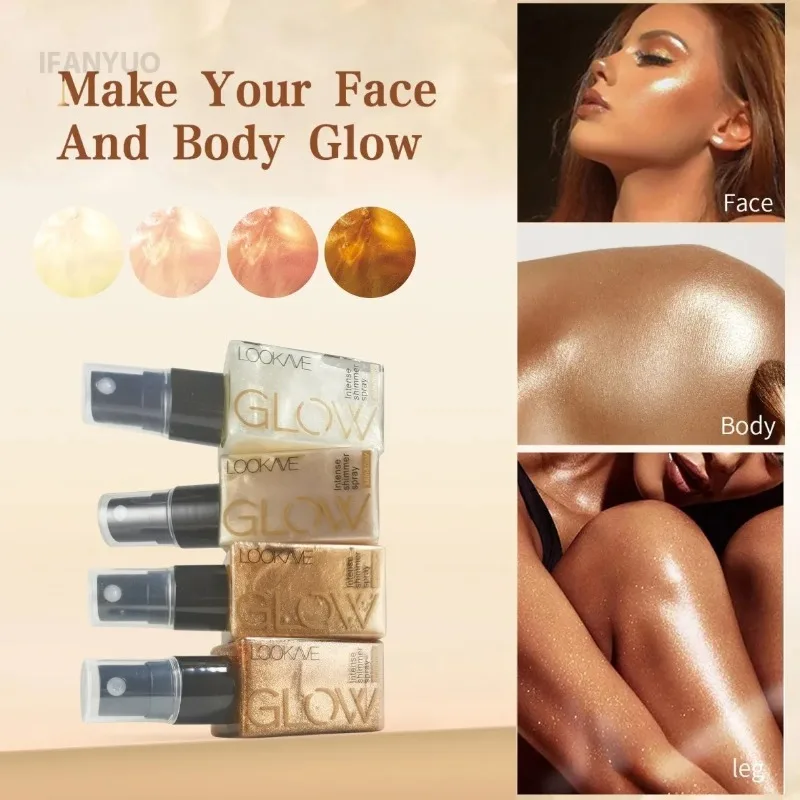 Pearlescent Glitter Spray Shimmer Oil Spray Lasting Shine Gold Bronze Contour Brighten for Face Body Sparkle Liquid Highlighter - Image 2