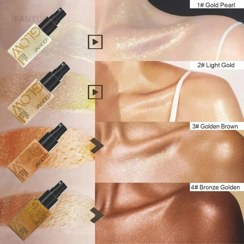 Pearlescent Glitter Spray Shimmer Oil Spray Lasting Shine Gold Bronze Contour Brighten for Face Body Sparkle Liquid Highlighter - Image 3