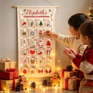 Personalized Christmas Countdown Advent Calendar 24 Days Fillable Pockets Wall Decor Custom Name Xmas Gift Home Decoration