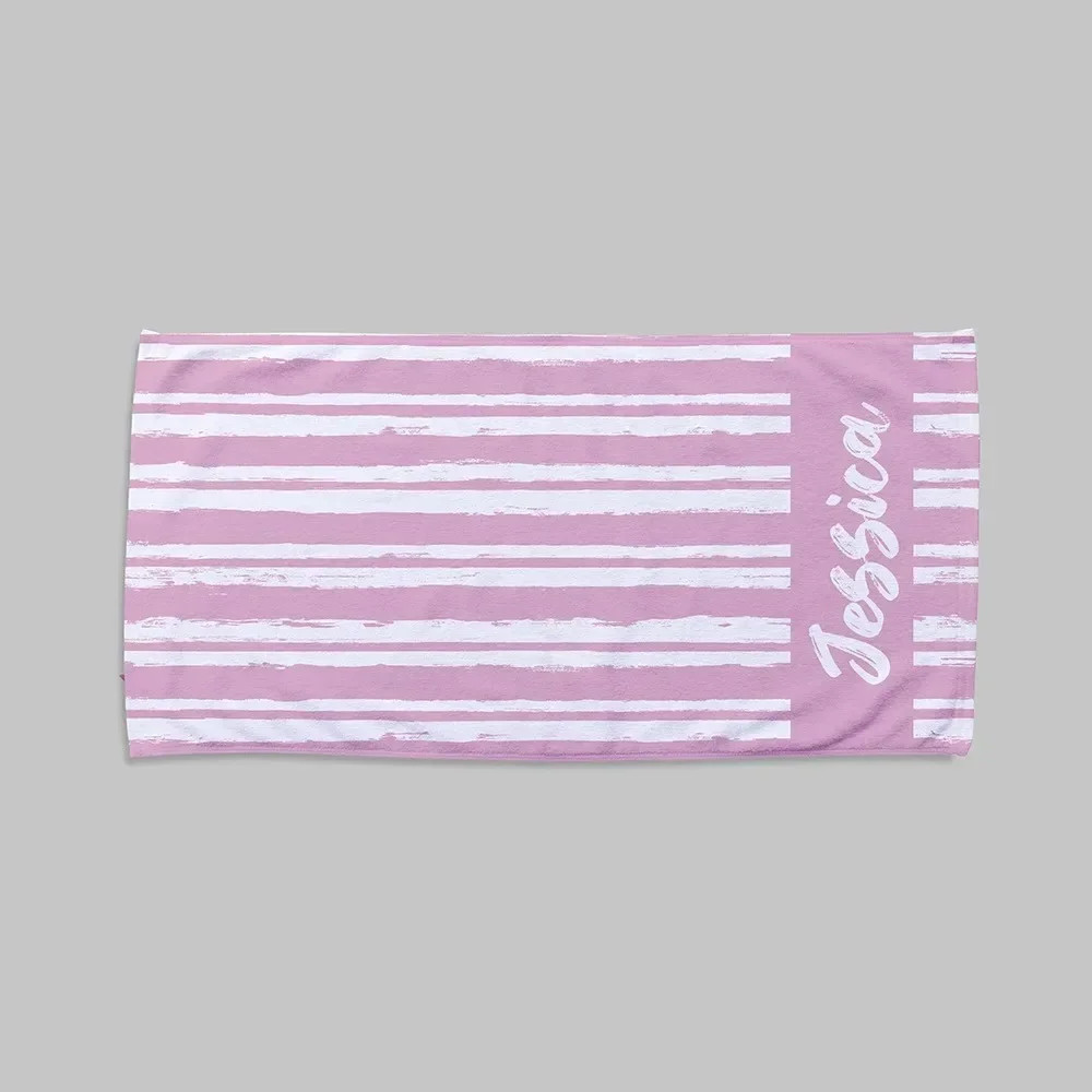 Personalized Colorful Beach Towel Name Font Bath Towel Stripe Swimming Pool Name Towel Vibes Summer Favors - Image 4