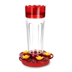 Plastic Hummingbird Feeders for Outdoors Hanging Ant and Bee Proof, Red Hummingbird Feeder with 5 Feeding Ports and Perches