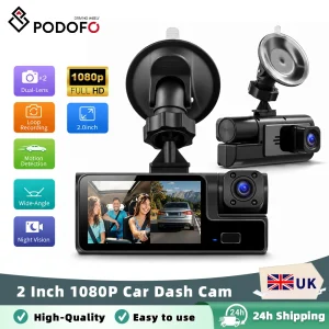 Podofo 2 Inch Car Dash Cam 1080P Car Recording Camera IPS display Car Black Box Loop Recording Car Dual Lens Night vision Dash Car Camera