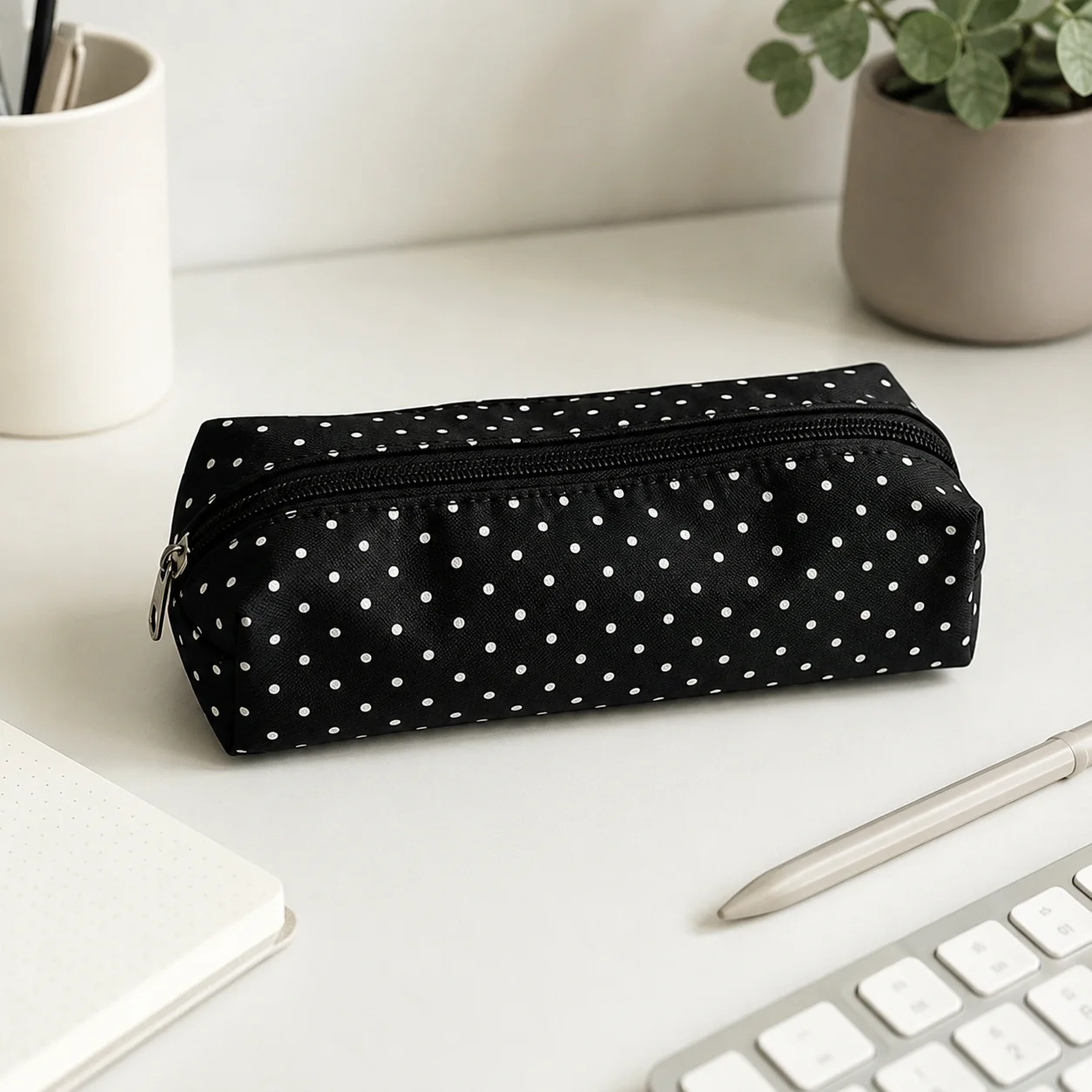 Polka Dot Pencil Case Set Large Capacity Canvas Zipper Pen Pouch for Students School Office Travel Makeup Storage - Image 5