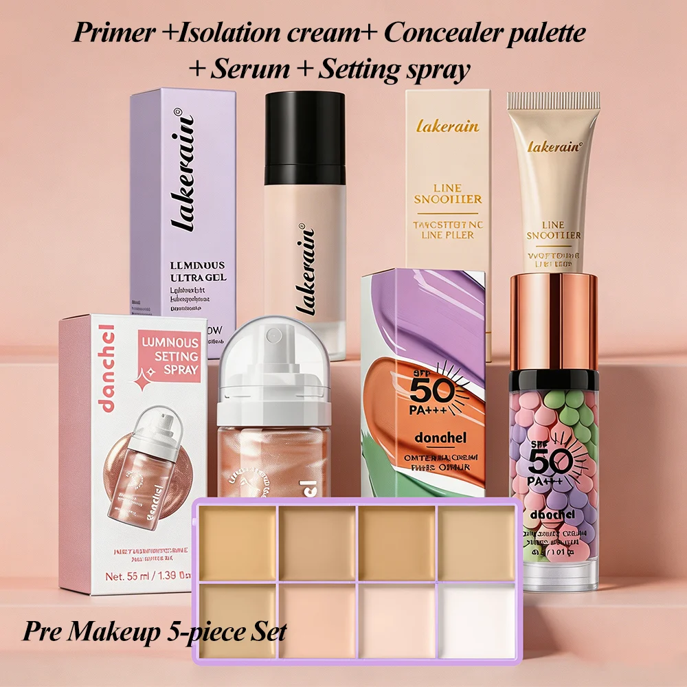 Pre Makeup 5-piece Set Primer,Isolation Cream,Concealer Plate,Essence,Setting Spray Long Hold Makeup Moisturising Pre Makeup Kit