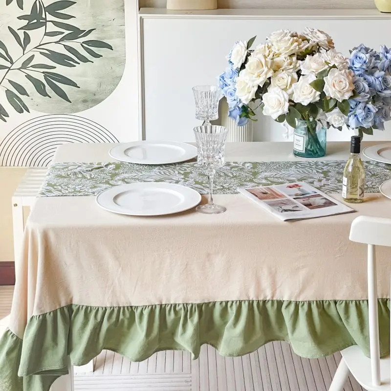 Pure Cotton Ruffle Tablecloth Rectangle Washable Tablecloth Luxuriou Table Cover for Wedding Party Dining Banquet Decoration - Image 4