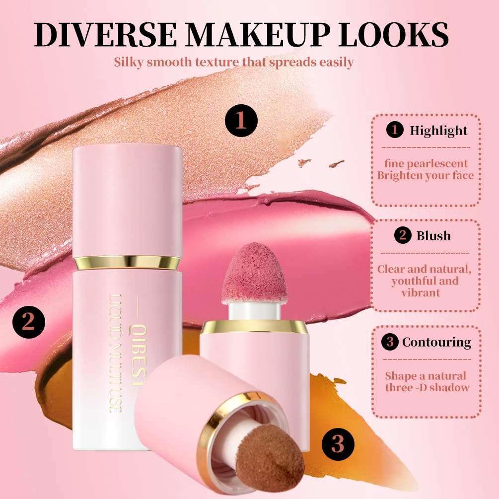 QIBEST Matte Face Liquid Blusher Smooth Cheek Eye Blush Highlighter Multi-Use Stick Rouge Lasting Liquid Contour Bronzer Makeup - Image 2