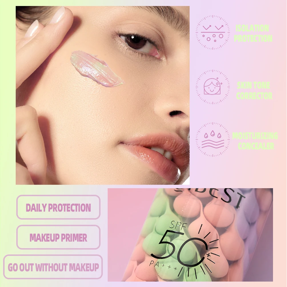Qibest Three Color Press Release Cream Concealer Isolate Makeup Facial Base Brightening Cream Liquid Concealer Face Primer - Image 4