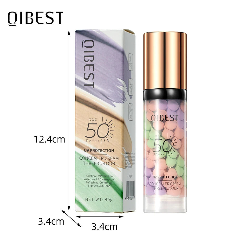 Qibest Three Color Press Release Cream Concealer Isolate Makeup Facial Base Brightening Cream Liquid Concealer Face Primer - Image 6