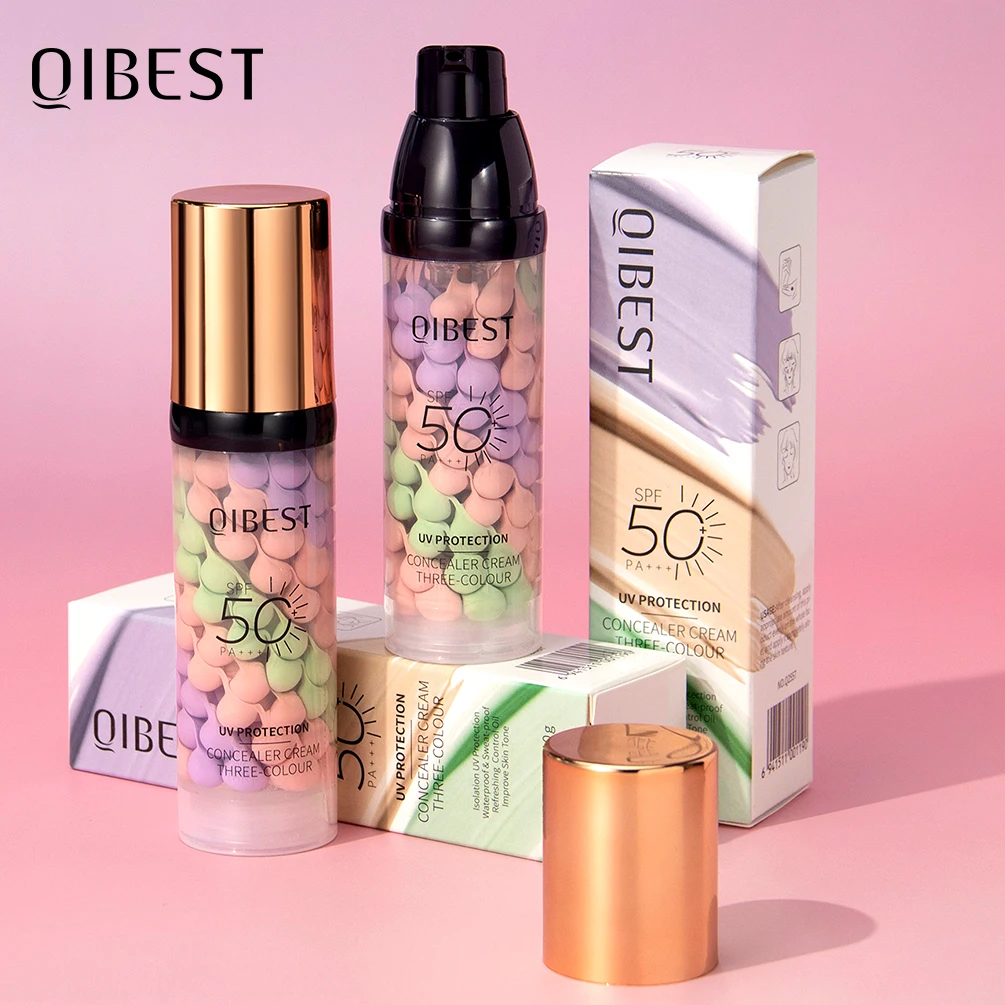 Qibest Three Color Press Release Cream Concealer Isolate Makeup Facial Base Brightening Cream Liquid Concealer Face Primer