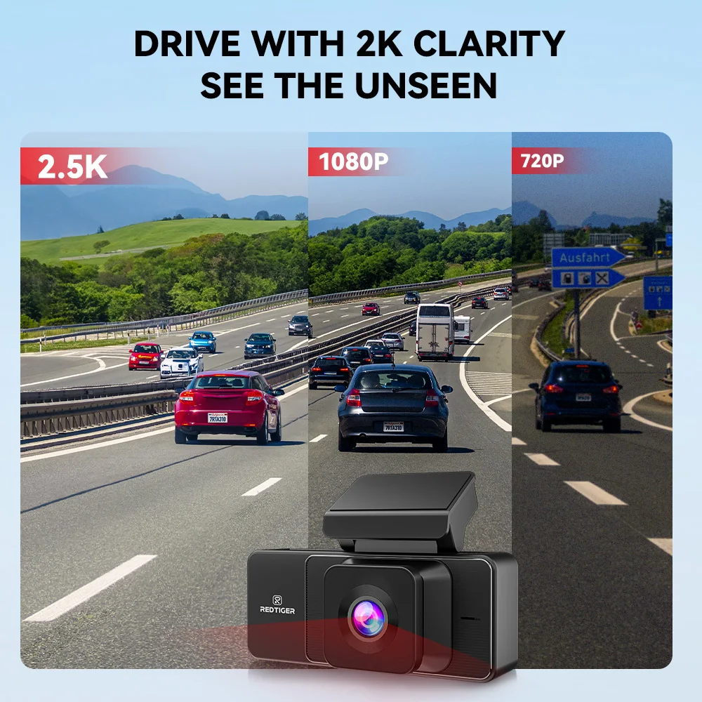 REDTIGER A3 3 Channel Dash Cam Dash Camera 2.5K+1080P+1080P Built-in 5.8Ghz WiFi Night Vision Parking Monitor - Image 2
