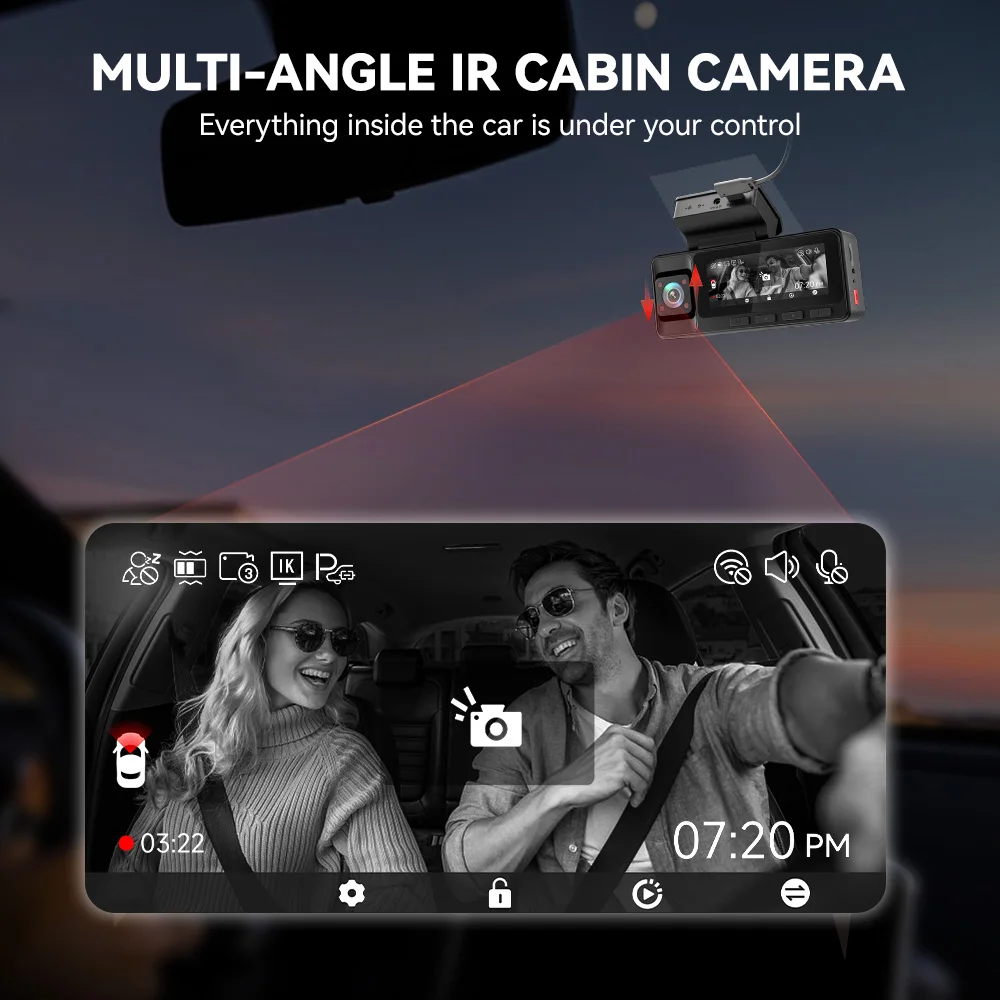 REDTIGER A3 3 Channel Dash Cam Dash Camera 2.5K+1080P+1080P Built-in 5.8Ghz WiFi Night Vision Parking Monitor - Image 4