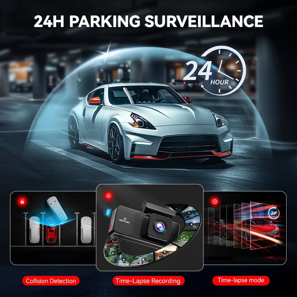 REDTIGER A3 3 Channel Dash Cam Dash Camera 2.5K+1080P+1080P Built-in 5.8Ghz WiFi Night Vision Parking Monitor - Image 5
