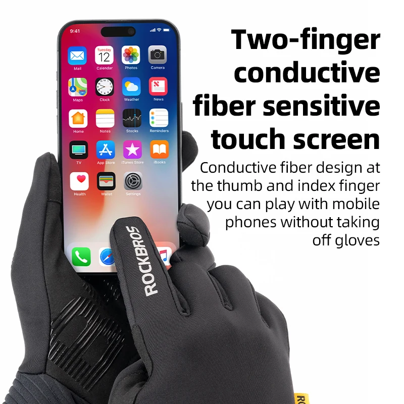 ROCKBROS Winter Cycling Gloves Thermal Windproof Warm Full Finger Gloves Touch Screen Men Women Outdoor Sports Bicycle Gloves - Image 3