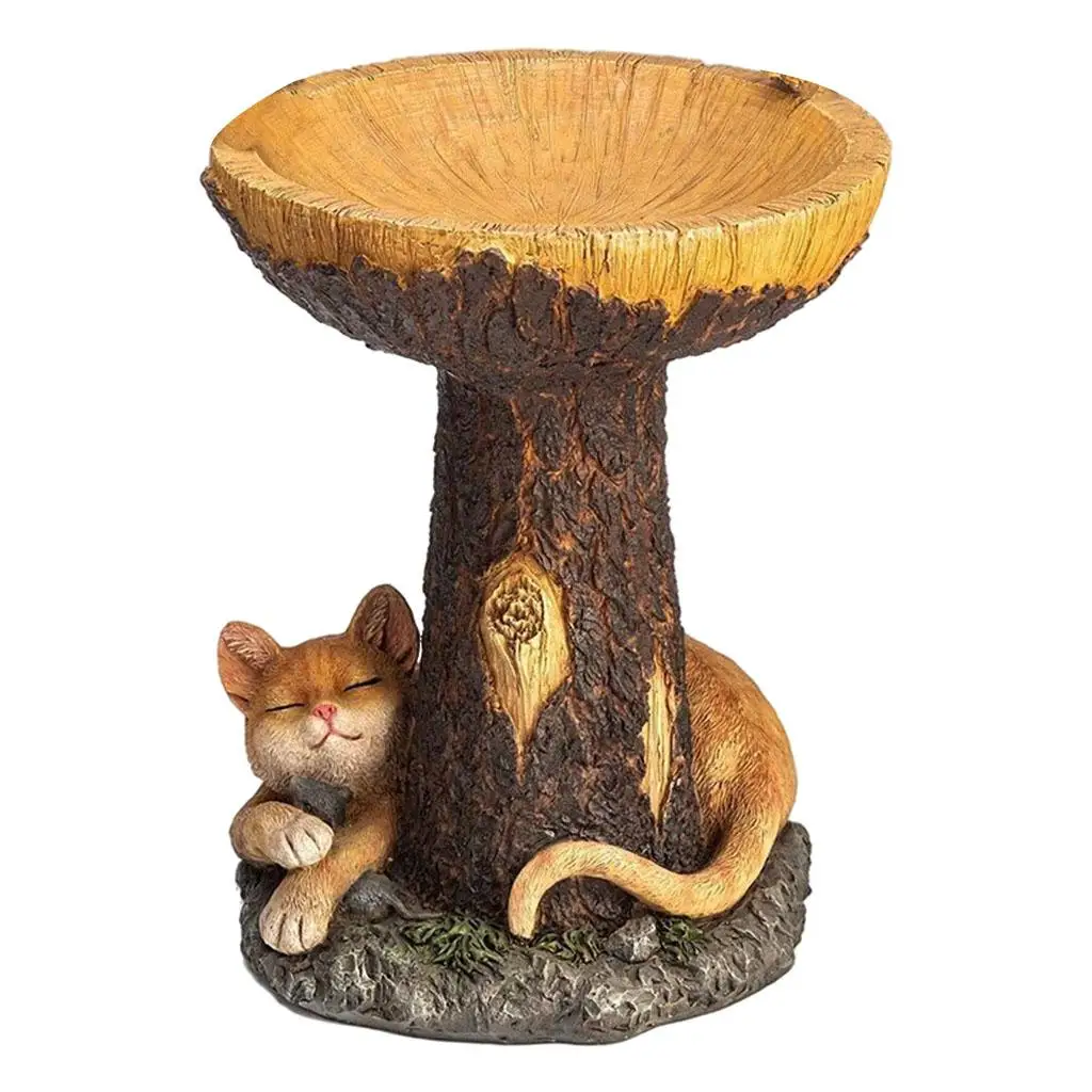 Resin Outdoor Bird Bath Decorative Yard Garden Decoration Cat Statue Sculpture Birdbath Tray Figurine
