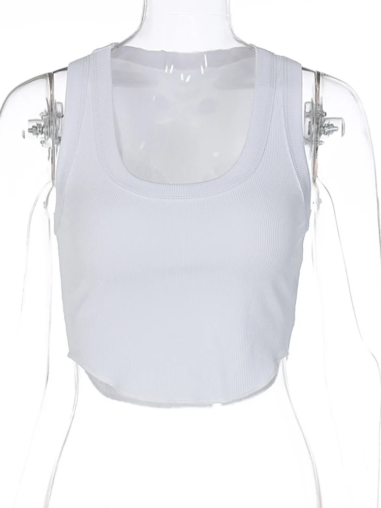Ribbed Square Neck White Sexy Slim Y2K Crop Tank Top Summer Women Goth Clothes Streetwear Vacation Casual Wholesale - Image 6