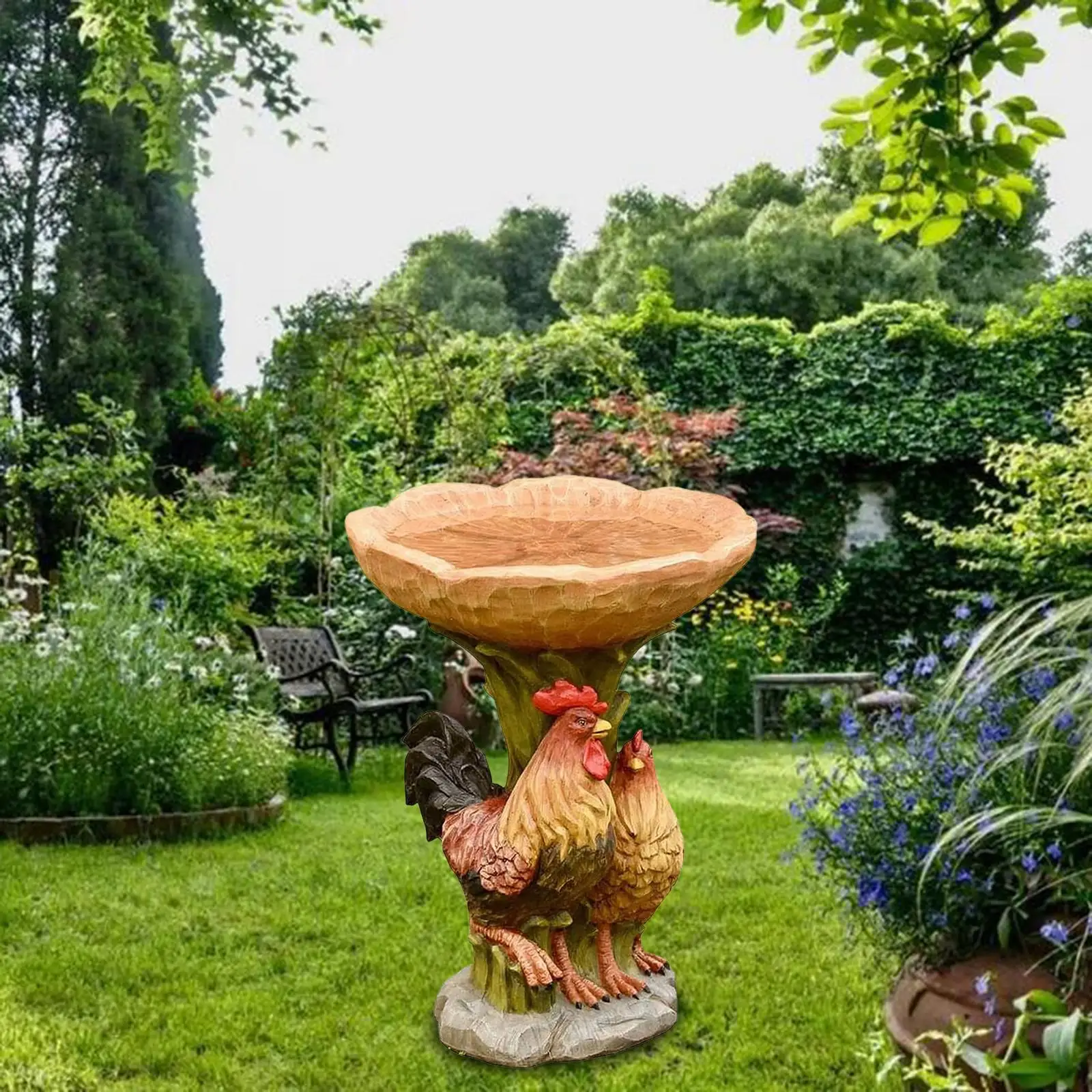 Rooster Statue Figurine Lawn Landscape Resin Feeder Garden Bird Bath Bowl for Balcony Outdoor Hummingbird Porch Housewarming