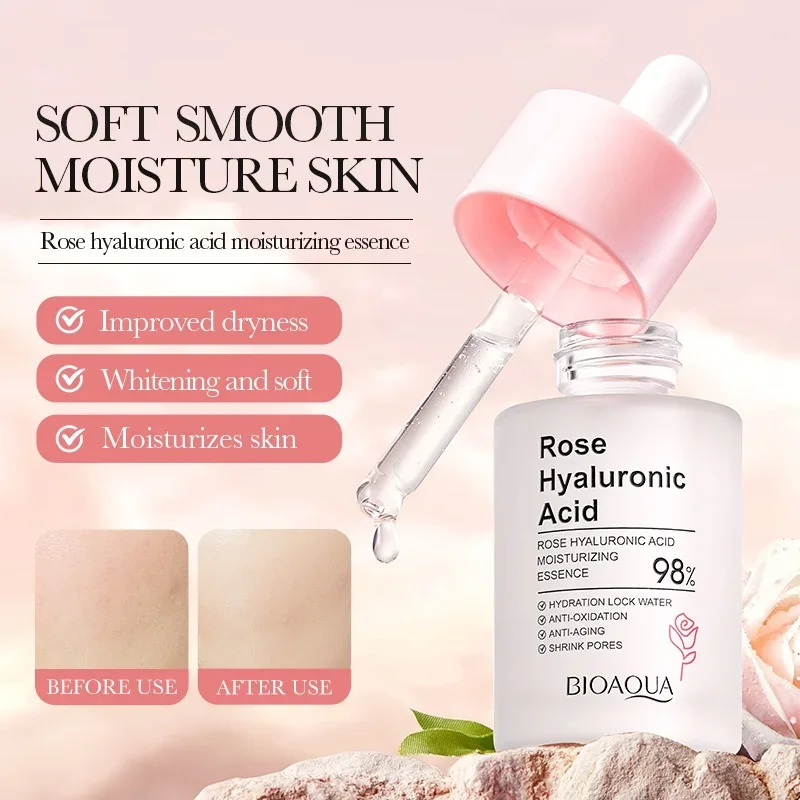 Rose Skincare Set: Hyaluronic Essence, Moisturizing Whitening Eye Cream, Face Cream for Dry Skin - Image 2