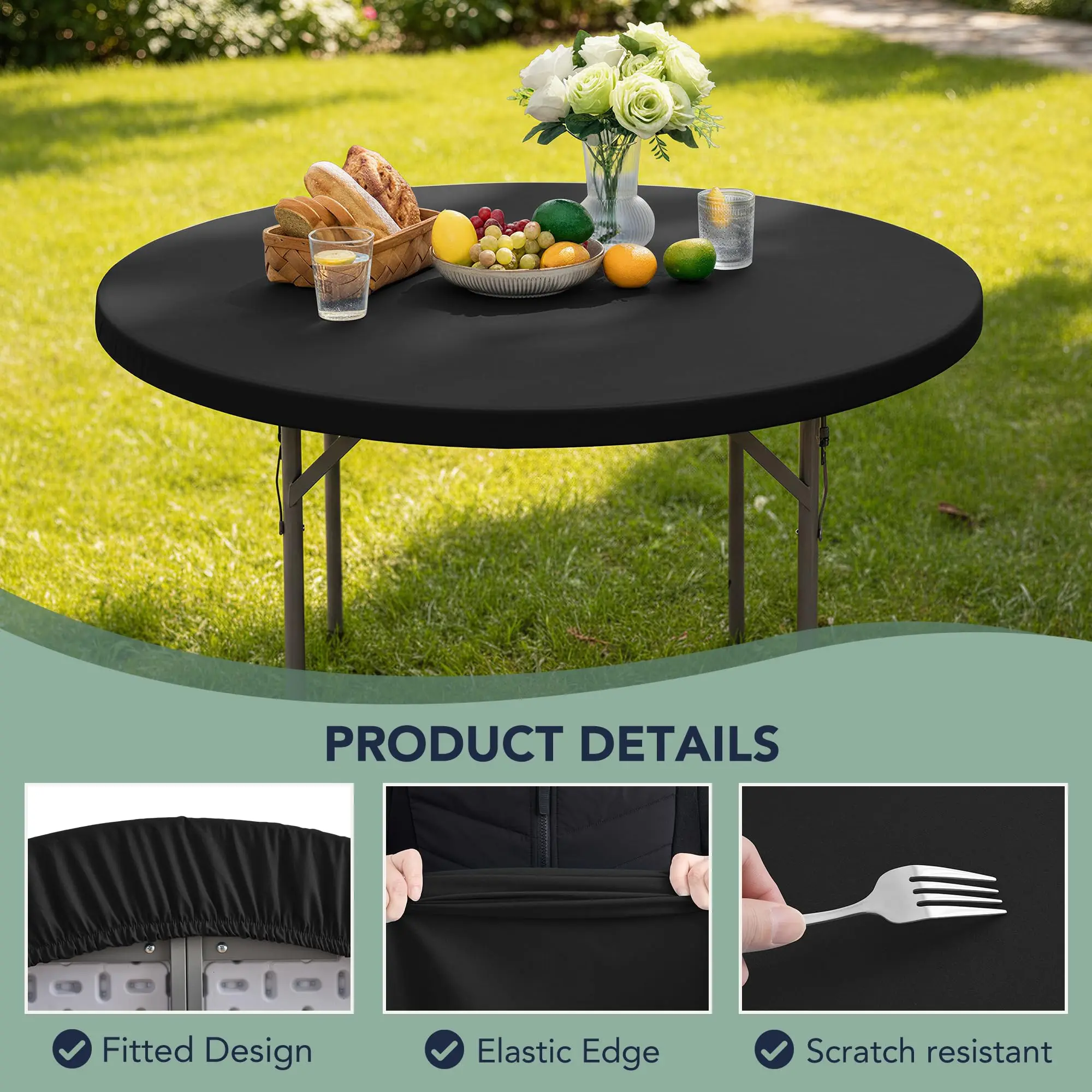 Round Fitted Table Covers, Spandex Round Tablecloths with Elastic, Non-Slip Dining Circle Table Cloths for Kitchen Dining Party - Image 4
