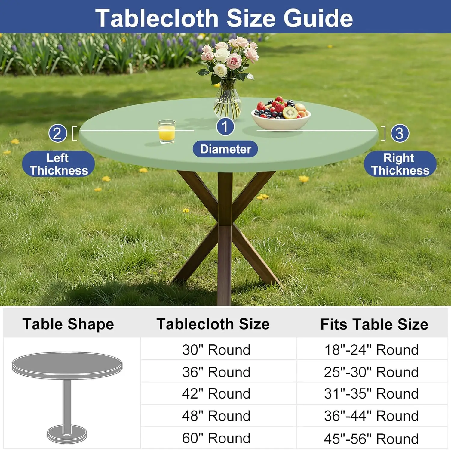 Round Fitted Table Covers, Spandex Round Tablecloths with Elastic, Non-Slip Dining Circle Table Cloths for Kitchen Dining Party - Image 3