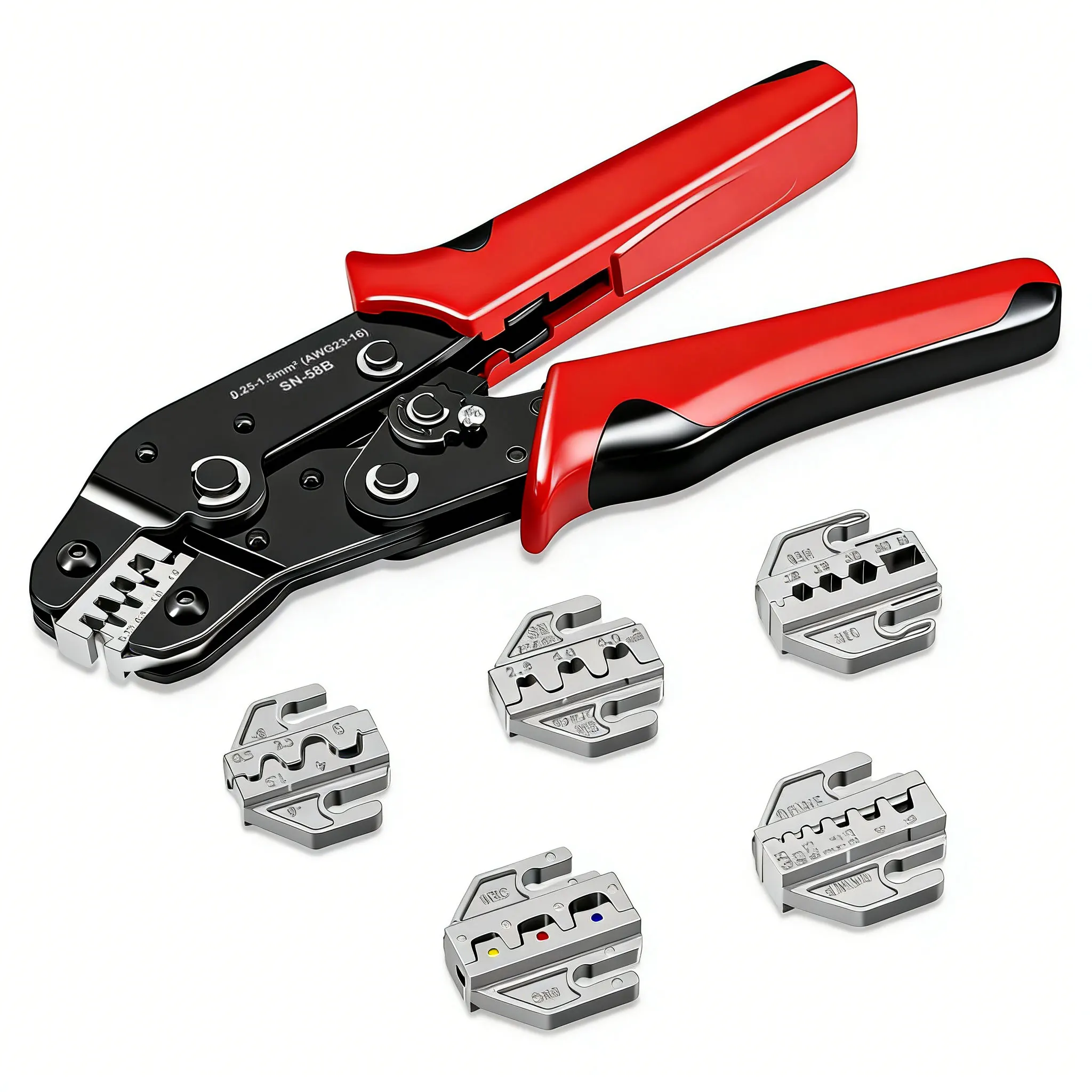 SN-58B Crimping Tool Plier Kit With 5 Replaceable Jaws for Dupont JST Terminals,Non-Insulated Ferrule,Butt,Solar&Coax Connectors
