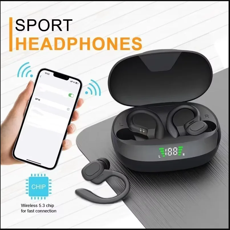 SP16 Wireless Earbuds Ear Hook Sports Stereo Headset HiFi Waterproof with Mic TWS Wireless Earphones for Business Office Travel - Image 4