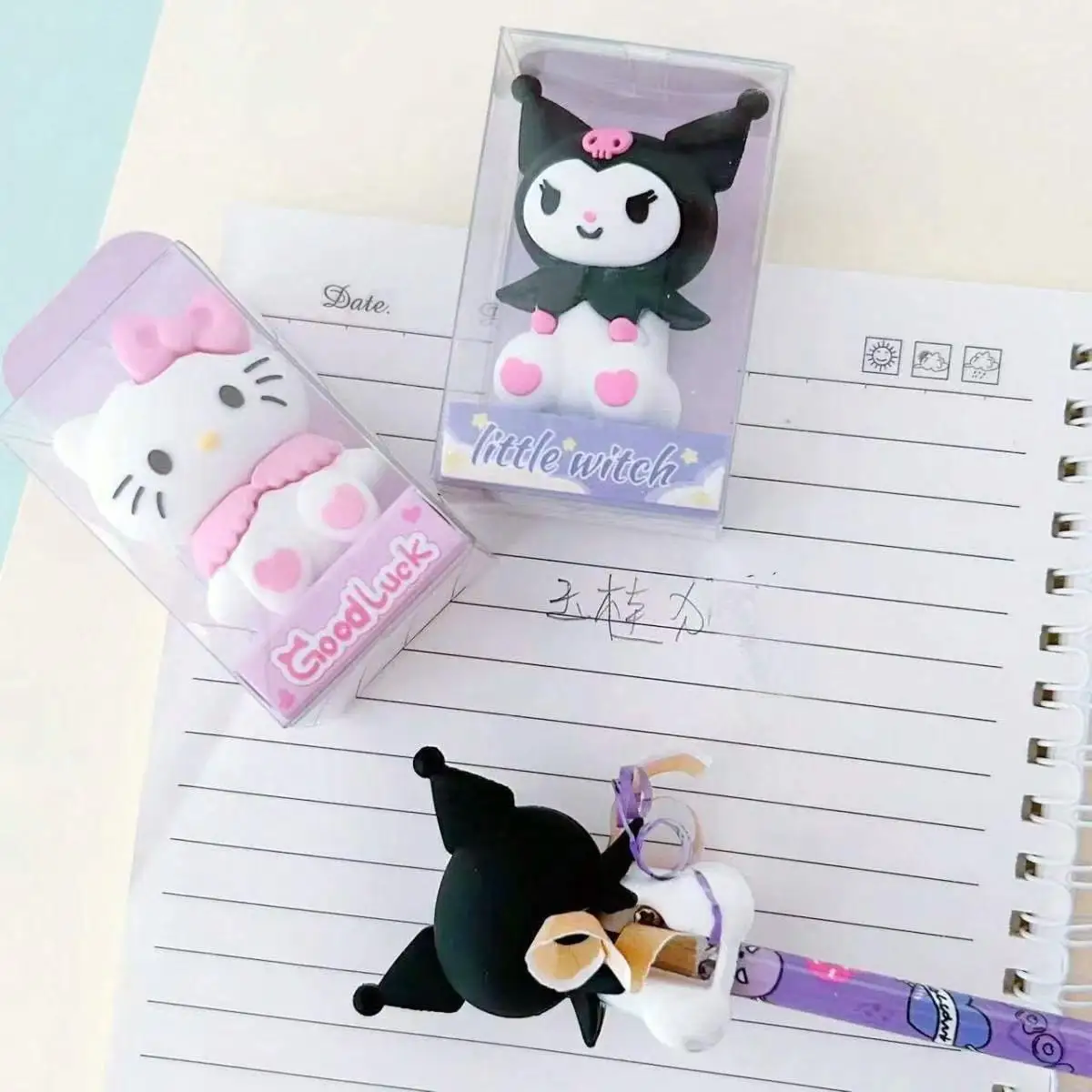 Sanrio 2-in-1 Pencil Sharpener & Eraser Set (Kuromi / My Melody / Hello Kitty) — Cute Stationery for Students and Kids. - Image 5