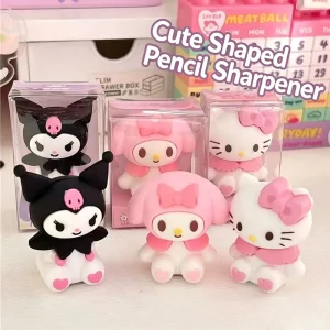 Sanrio 2-in-1 Pencil Sharpener & Eraser Set (Kuromi / My Melody / Hello Kitty) — Cute Stationery for Students and Kids.