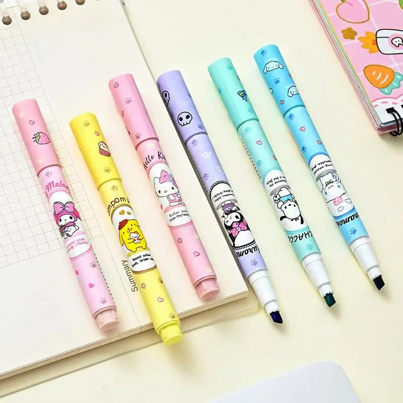 Sanrio Eye-Friendly Highlighter 6-Piece Set (Kuromi, My Melody) — Soft-tone soft-tip markers; high-capacity, cute stationery - Image 5