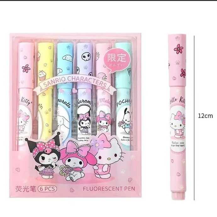 Sanrio Eye-Friendly Highlighter 6-Piece Set (Kuromi, My Melody) — Soft-tone soft-tip markers; high-capacity, cute stationery - Image 4