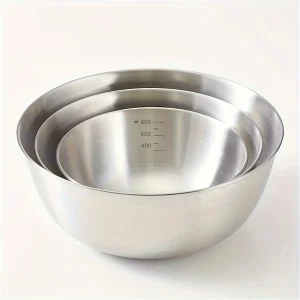 Set of 3 Stainless Steel Mixing Bowls with Measurements, Suitable for Home Use, Thickened for Mixing and Kneading,Ideal for Eggs