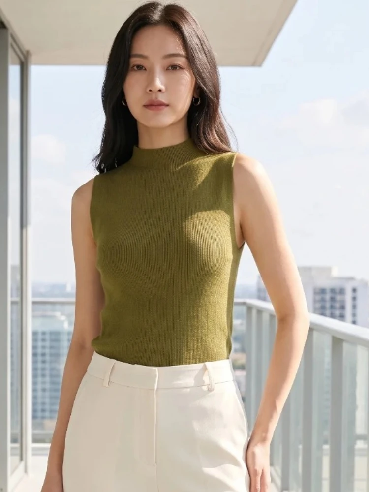 Sleeveless Pullovers Knitted Women Tank Top 2026 Summer Crop Tops Slim Sweater Spring Autumn Solid Versatile Vest