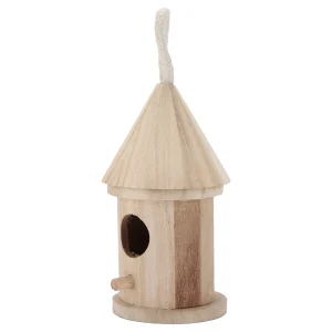 Small Hanging Bird House Wooden Round Bird Nest with Cotton Rope for Outdoor Garden Decoration