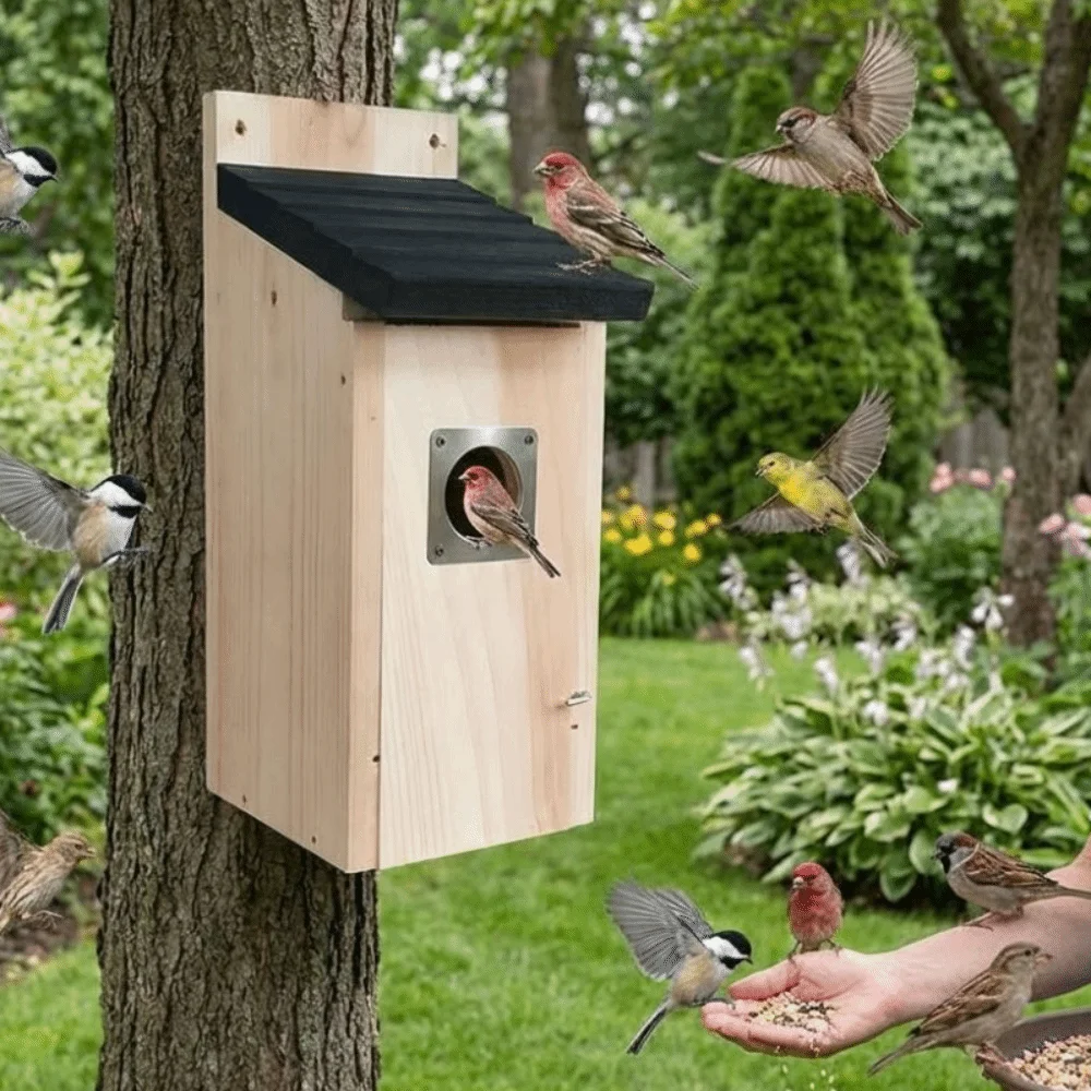 Smooth Finish Weatherproof Wooden Bird House Weather-Resistant Thickened Nesting Box Incubation Box Hanging Bird Shelter Outside - Image 5