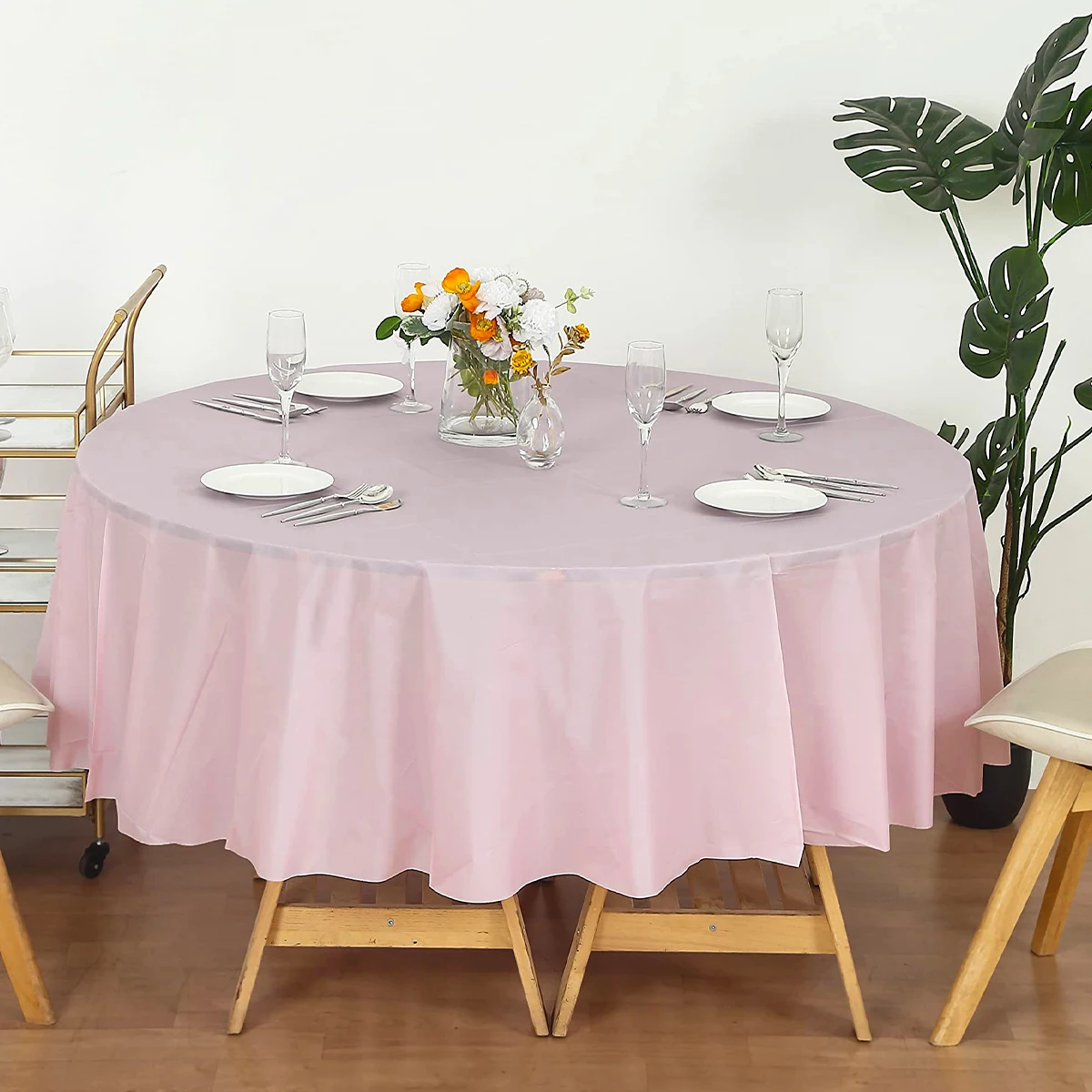 Solid Color Round Plastic Tablecloths Happy Birthday Decoration For Home Wedding Party Hotel No Stitching Fabric Table Cloth - Image 4