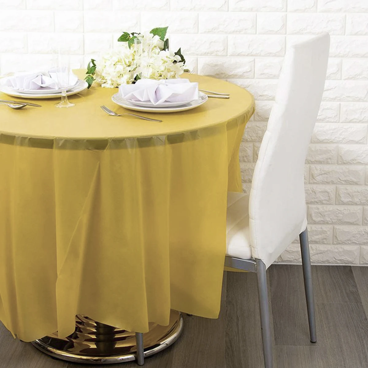 Solid Color Round Plastic Tablecloths Happy Birthday Decoration For Home Wedding Party Hotel No Stitching Fabric Table Cloth - Image 5