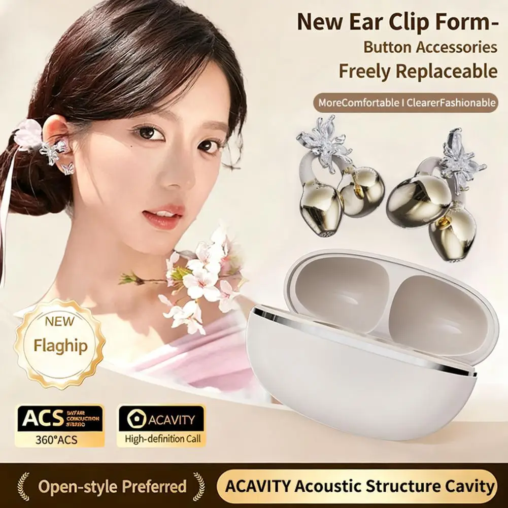 Sports Bluetooth Headphones For TWS Wireless Ear-clip Earbuds Intelligent Noise Cancellation Butterfly Diamond Buckle Decor Q1H0 - Image 2