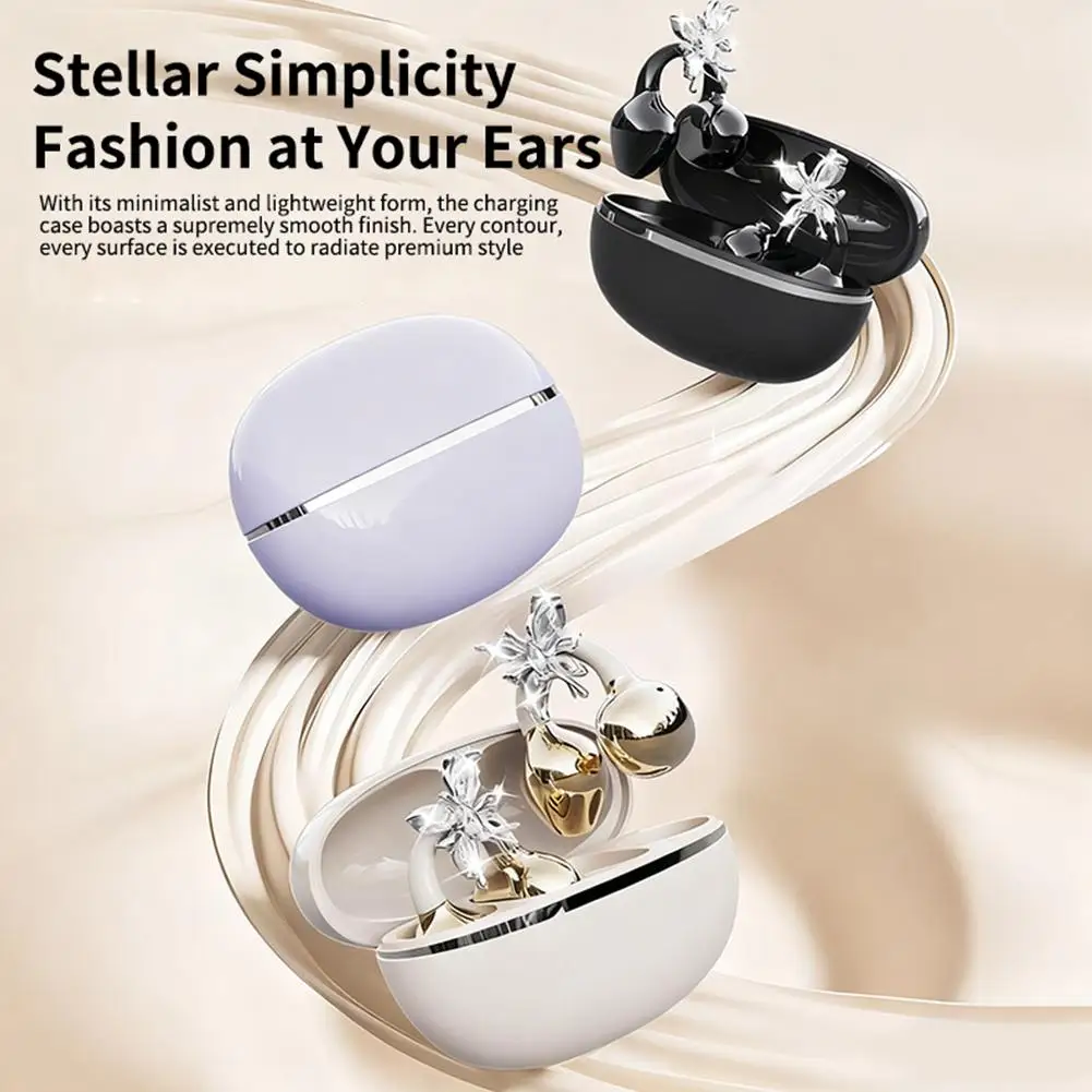 Sports Bluetooth Headphones For TWS Wireless Ear-clip Earbuds Intelligent Noise Cancellation Butterfly Diamond Buckle Decor Q1H0 - Image 3