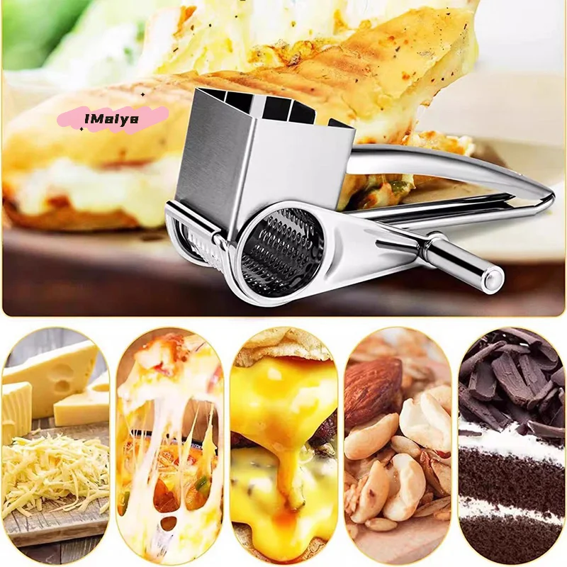 Stainless Steel Handheld Rotary Cheese Grater with Handle Vegetable Shredder Kitchen Craft Cheese Hand Grater for Easy Cooking - Image 2