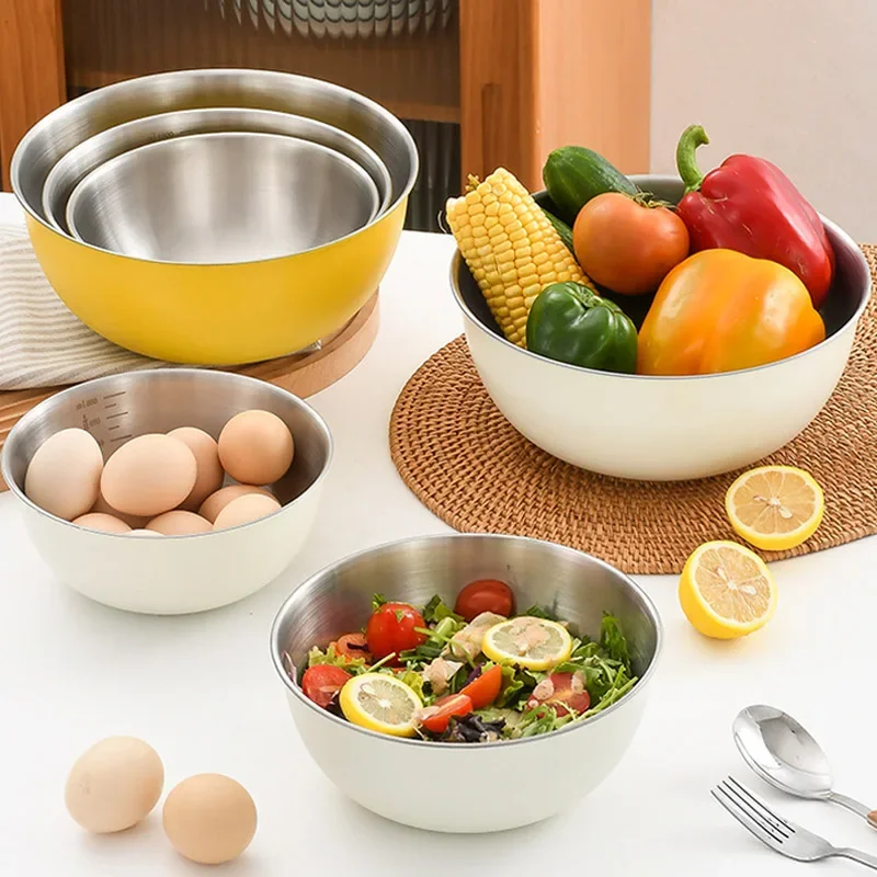 Stainless Steel Salad Basin Mixing Bowl Household and Scale Cooking Kitchen Knead Dough Cooking Baking Cream Style Tableware - Image 2