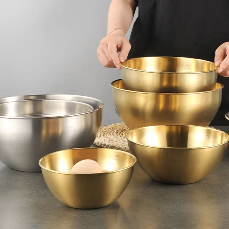Stainless Steel Salad Basin Mixing Bowl Household and Scale Cooking Kitchen Knead Dough Cooking Baking Cream Style Tableware - Image 3