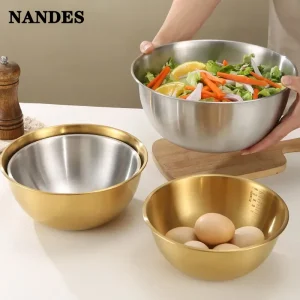 Stainless Steel Salad Basin Mixing Bowl Household and Scale Cooking Kitchen Knead Dough Cooking Baking Cream Style Tableware