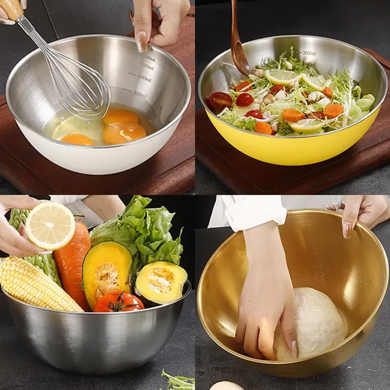 Stainless Steel Salad Basin Mixing Bowl Household and Scale Cooking Kitchen Knead Dough Cooking Baking Cream Style Tableware - Image 6