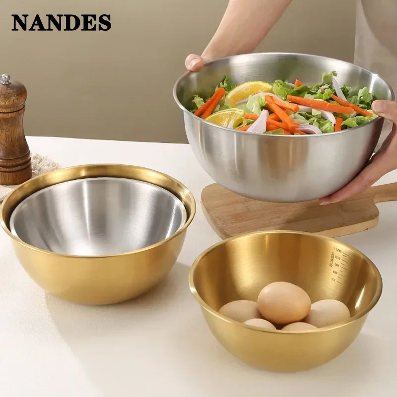 Stainless Steel Salad Basin Mixing Bowl Household and Scale Cooking Kitchen Knead Dough Cooking Baking Cream Style Tableware