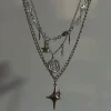 Stainless Steel Spiral Pendant Necklace / Layered Choker / Star Charm Necklace / Grunge Cyber Y2K Fairycore Subversive Archive