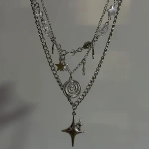 Stainless Steel Spiral Pendant Necklace / Layered Choker / Star Charm Necklace / Grunge Cyber Y2K Fairycore Subversive Archive