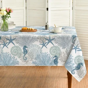 Summer Sealife Beach Rectangle Waterproof Tablecloth Holiday Party Decor Washable Kitchen Dining Tablecloth Picnic Dinner Decor