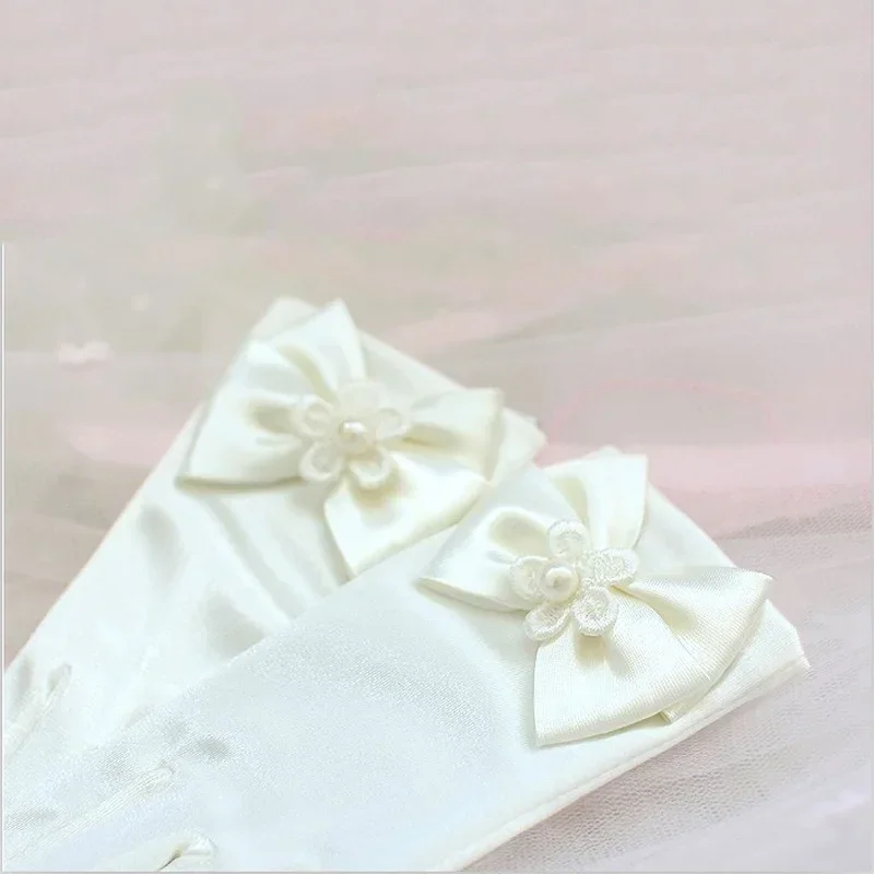 Sweet Satin Flower Child Gloves White Gloves for Kids Children Girls Wedding Gloves with Bow Kids Fashion Children's Mittens - Image 6